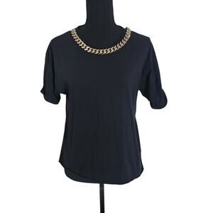 Sandro Black T-shirt Chain Detail Short Sleeve Capsule Wardrobe 100% Cotton Sz 1